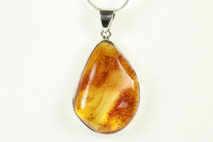 Polished Baltic Amber Pendant (Necklace) - Sterling Silver #240305